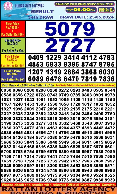 Punjab 25.11.2023 Dear 10 Mercury Saturday Weekly Lottery .